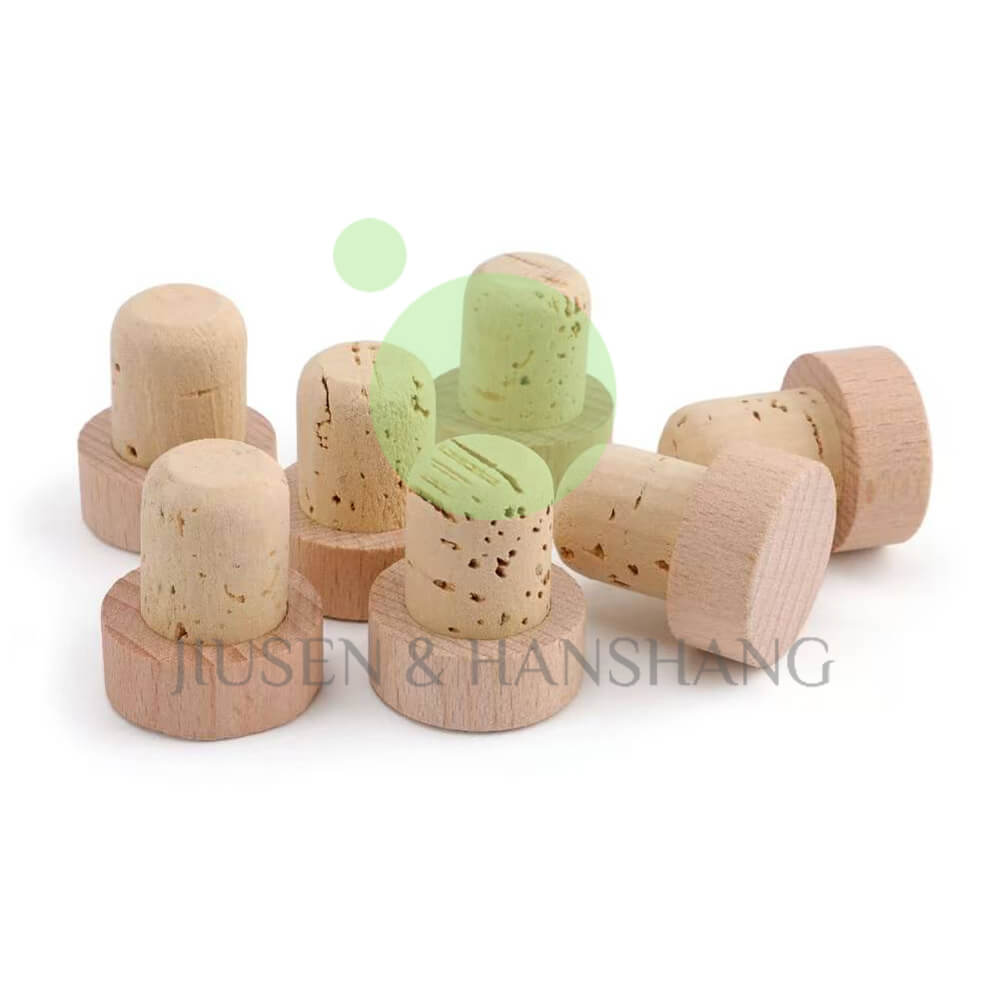 Solid wood cap with cork natural stopper
